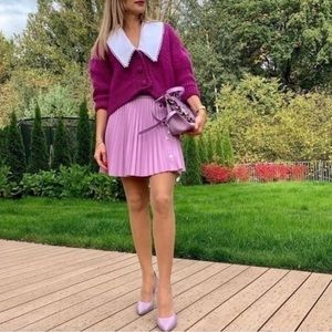 🎆Viral Zara Purple Pleated Button Down Vegan Leather Mini Skirt Size Small🎆